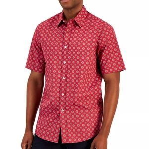 Men’s Pisa Medallion Short Sleeve Woven Shirt Karanda Red Button Down NWT 3X